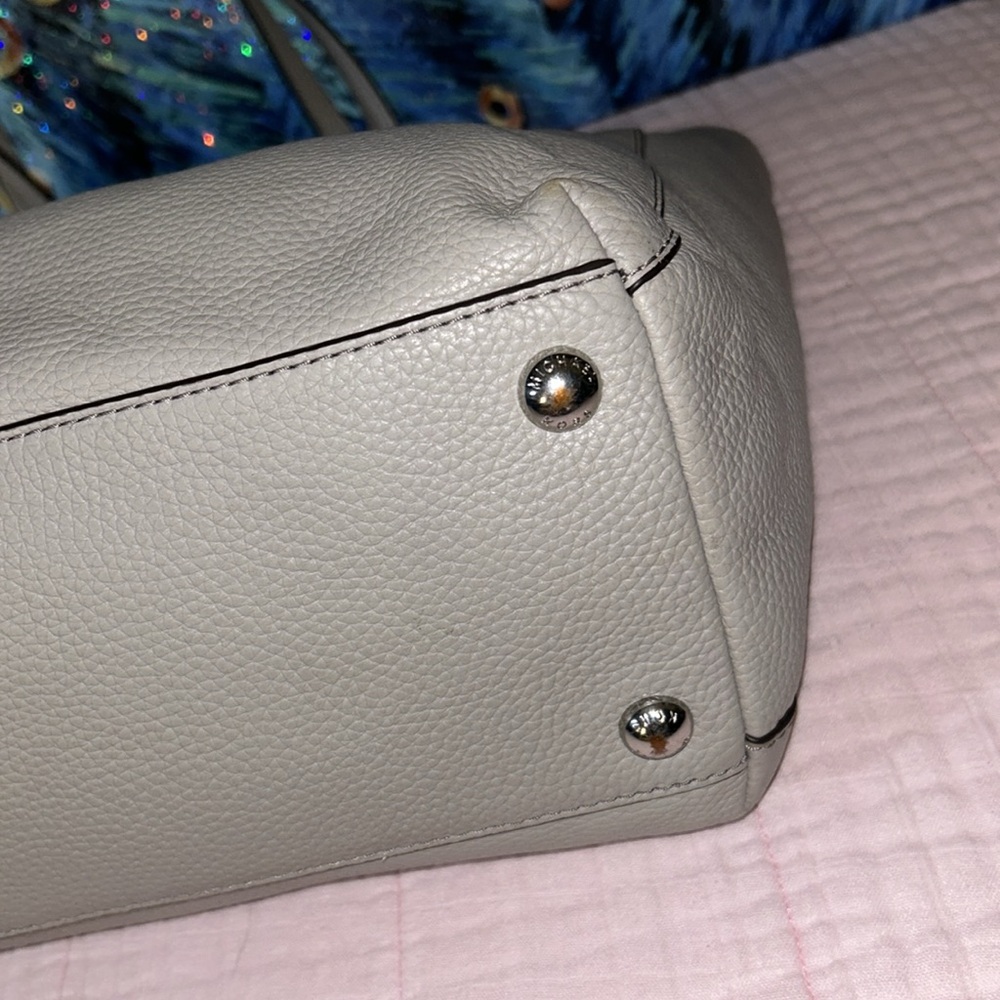 Michael Kors Pebbled Leather Gray With Silver Chain Harper Tote Bag - Picture 9 of 16